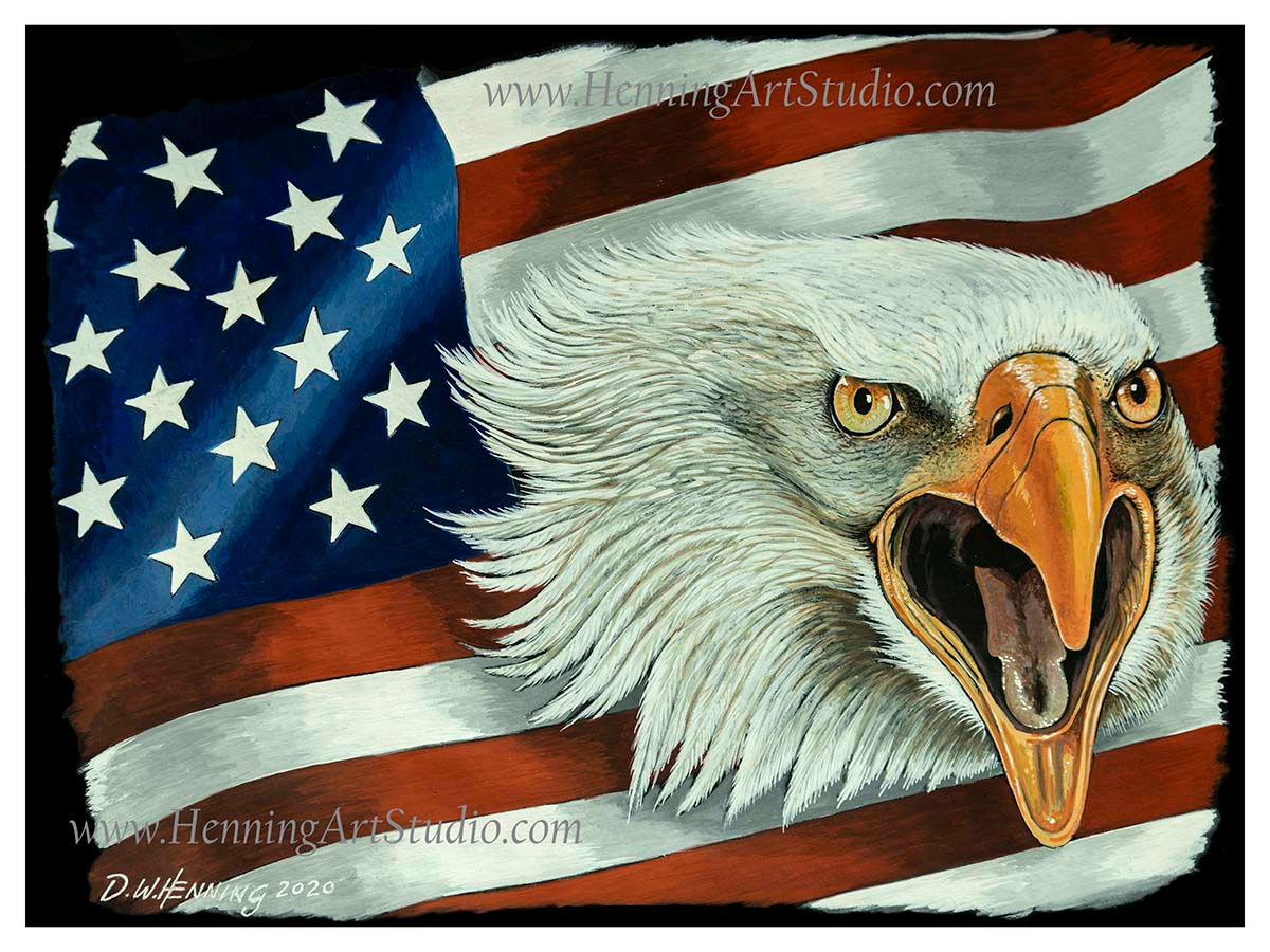 american flag eagle original art