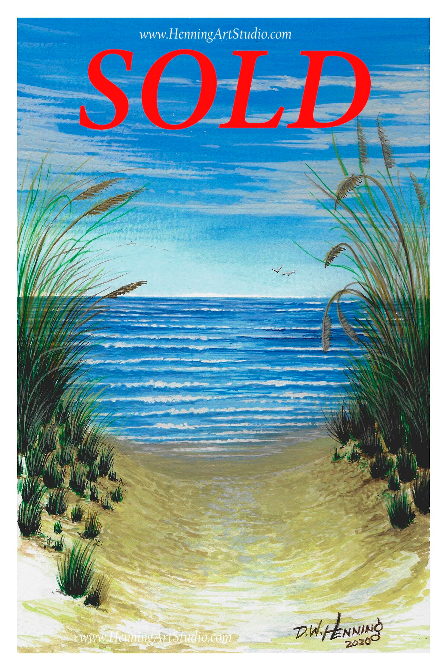 blue ocean beach original art