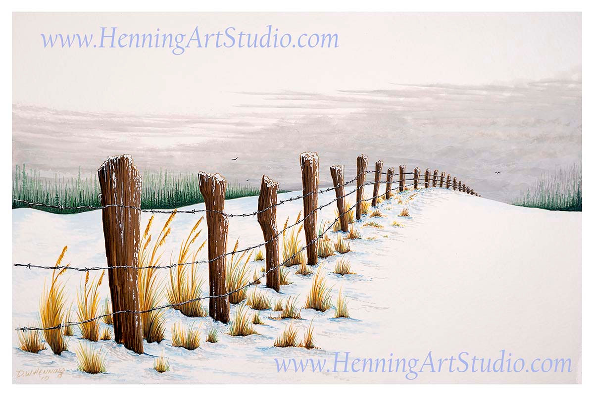 snow fence sunset print