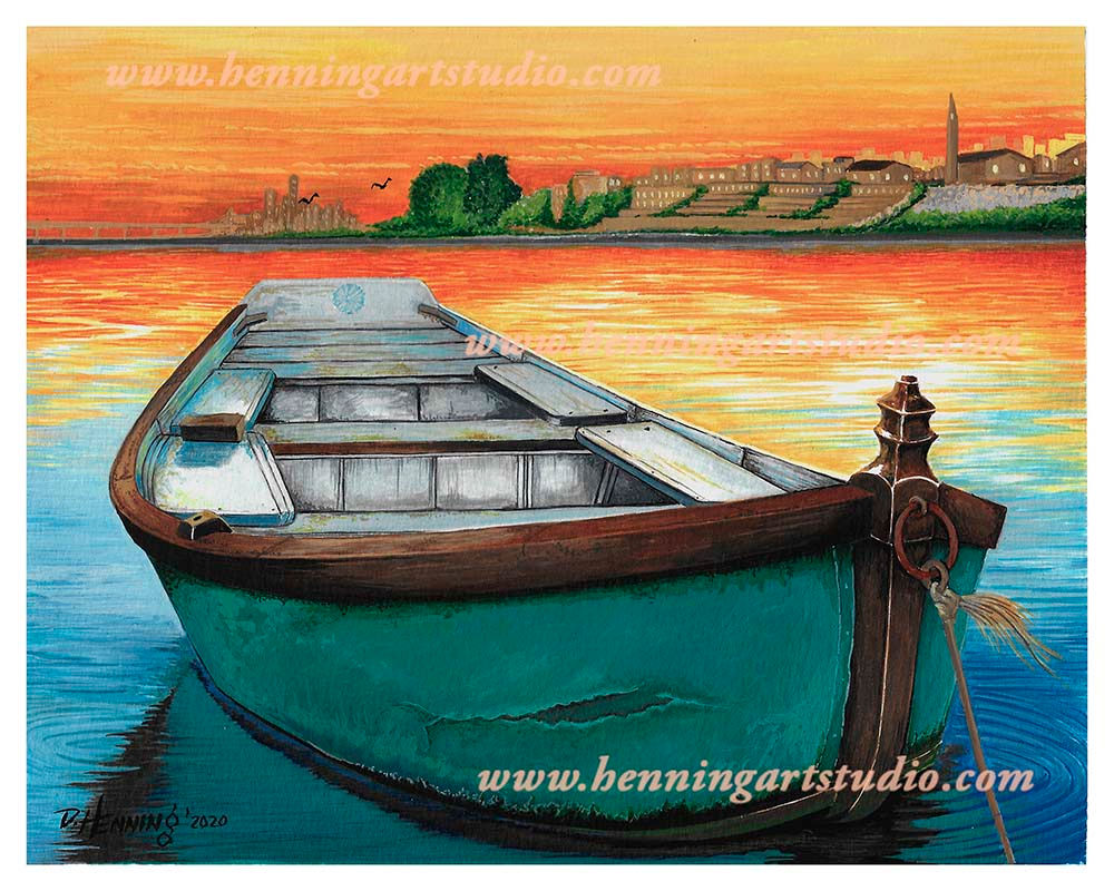 baltic boat sunset original art
