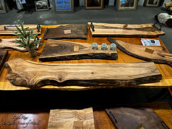Live edge table with custom live edge charcuterie boards