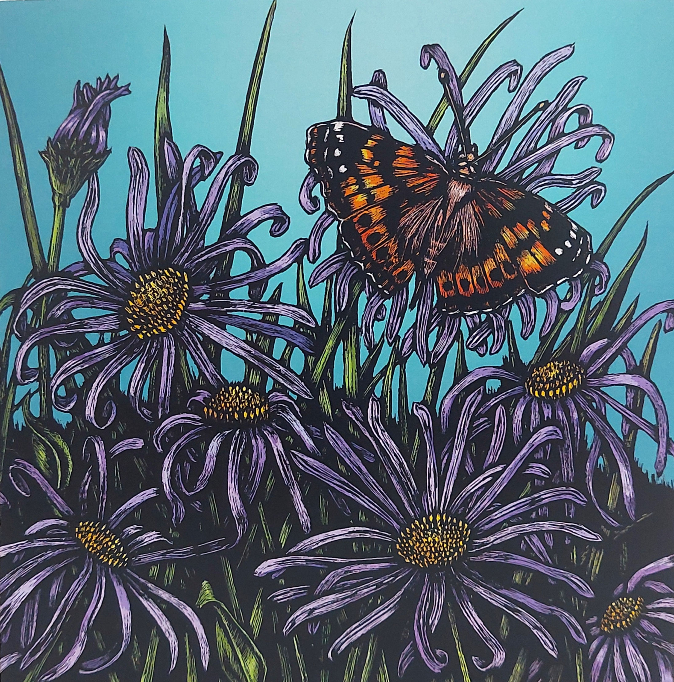 Painted Lady Butterfly and Asters Greeting Card