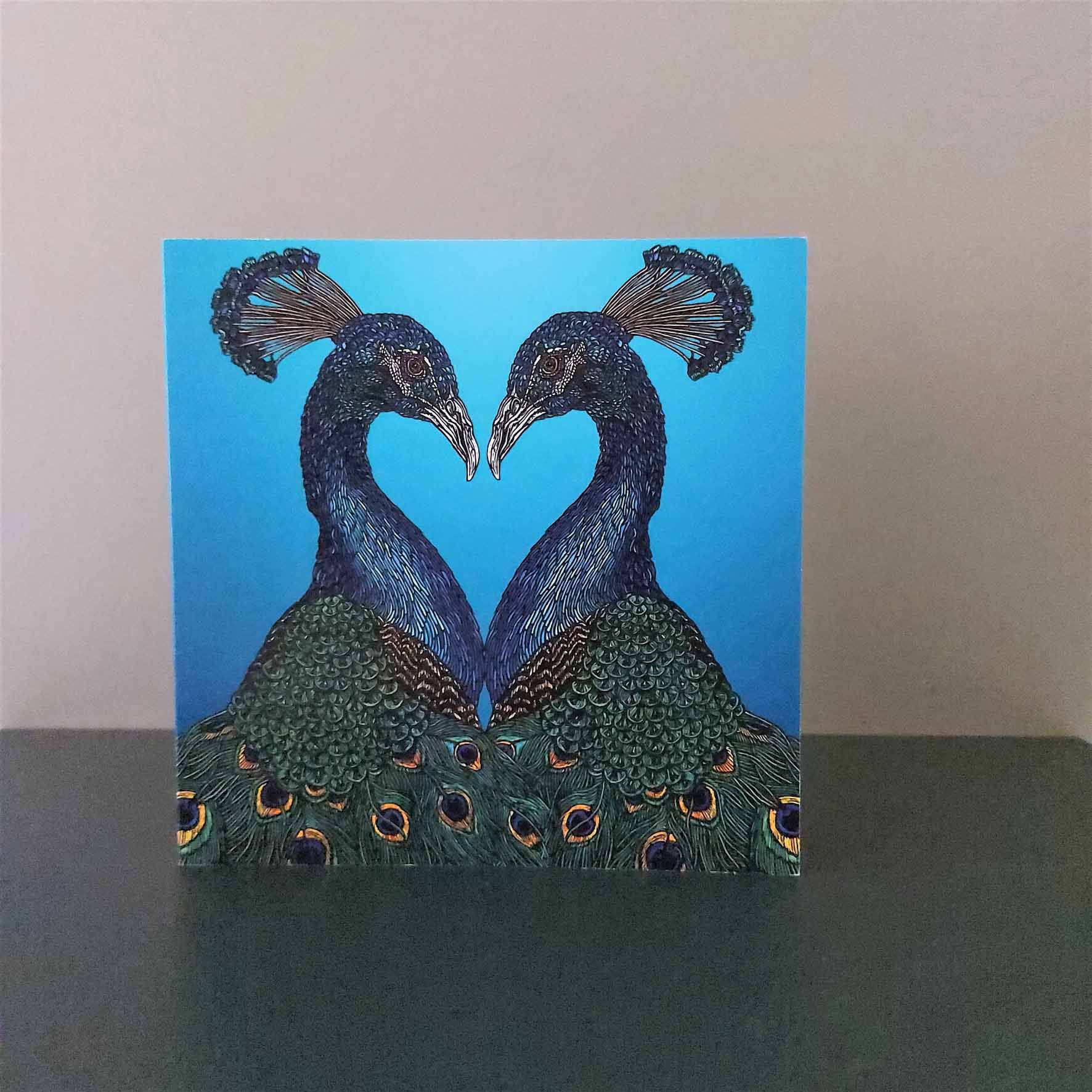 Blue Peacock Lovers Blank Greeting Card
