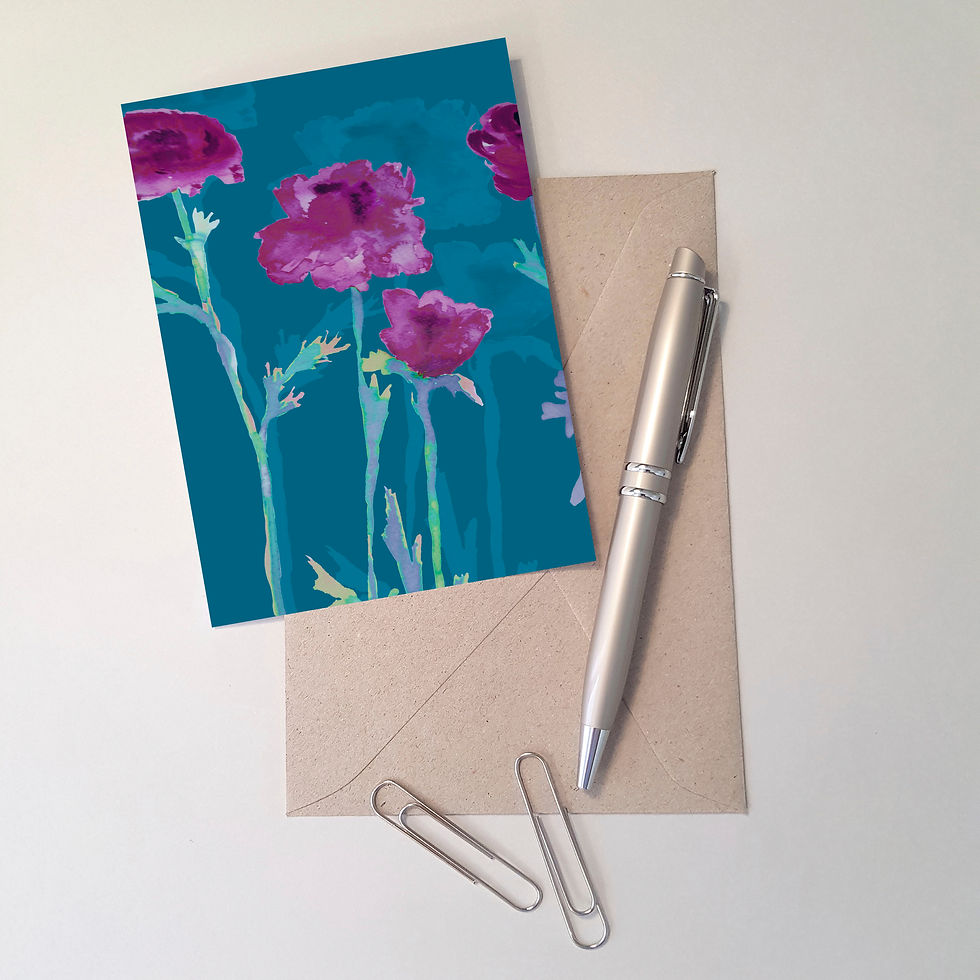 Thumbnail: Greeting Card With Pink Purple Flowers Front view with Kraft Envelop