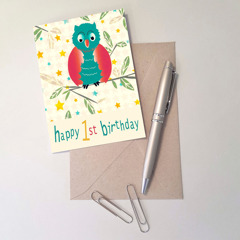 Thumbnail: Greeting Card - Happy 1st Birthday - Owl