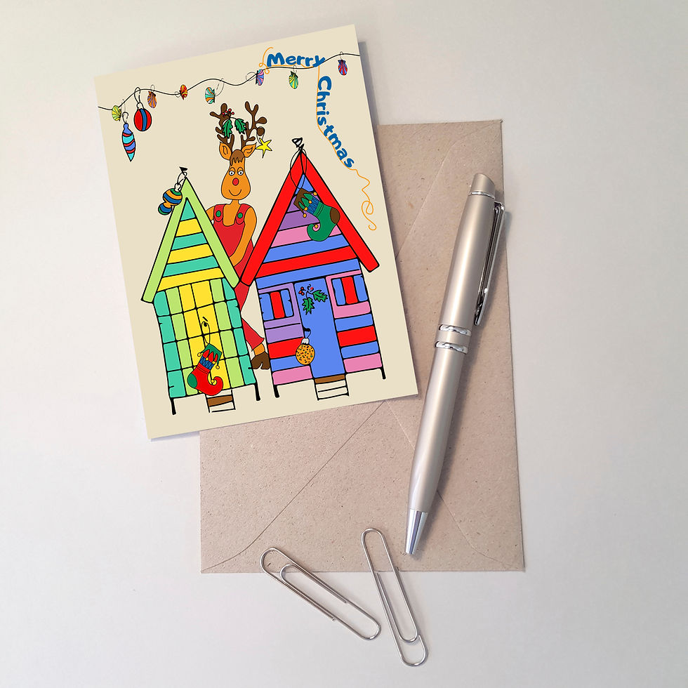 Thumbnail: Greeting Card - Christmas Rudolph Beach Huts