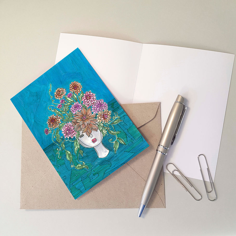 Thumbnail: Greeting card of Pink Flowers in  a vase hand drawn illustration