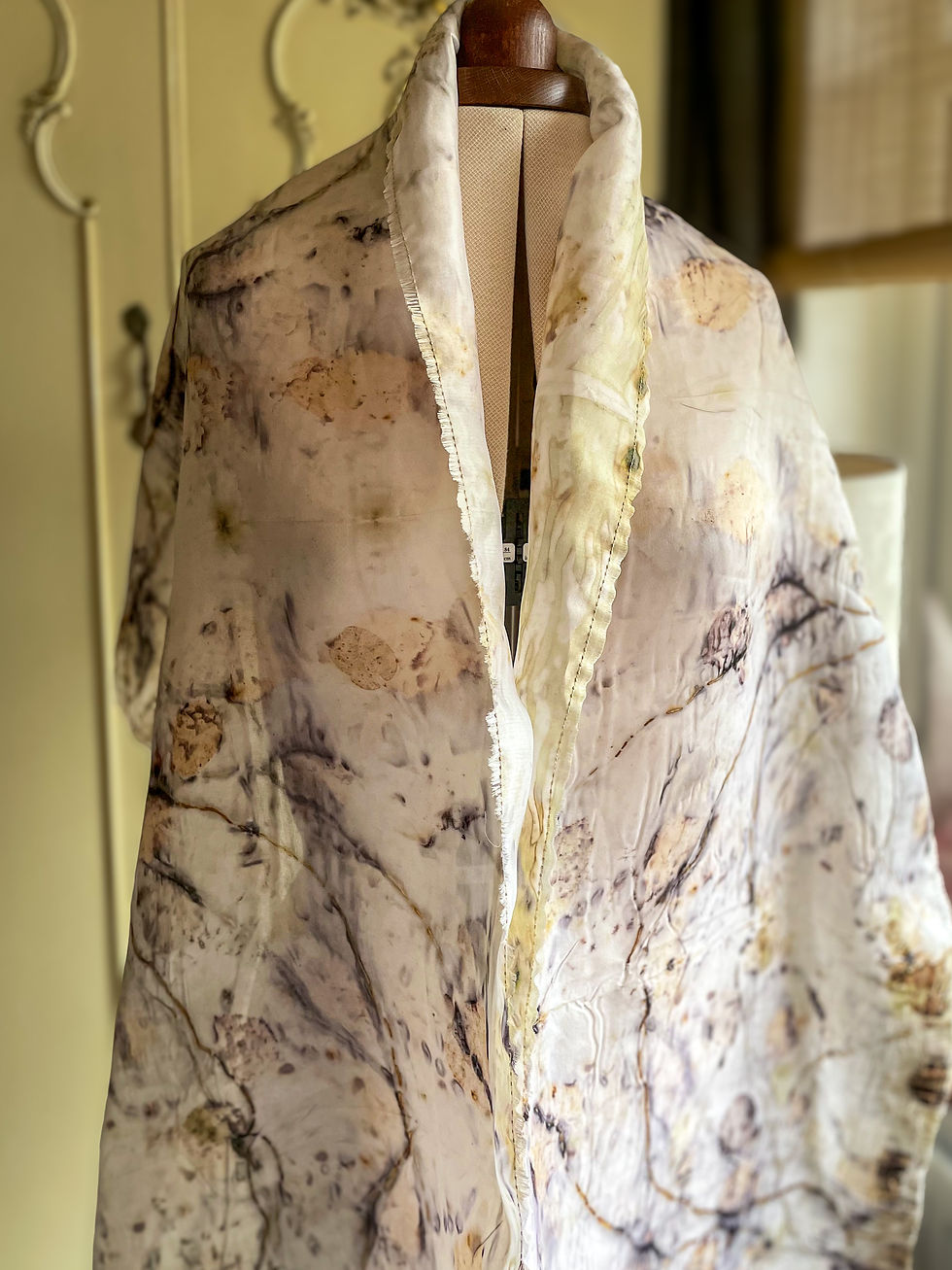 Thumbnail: Abstract Bloom” – Elegant Silk Shawl with Eucalyptus & Copper Prints