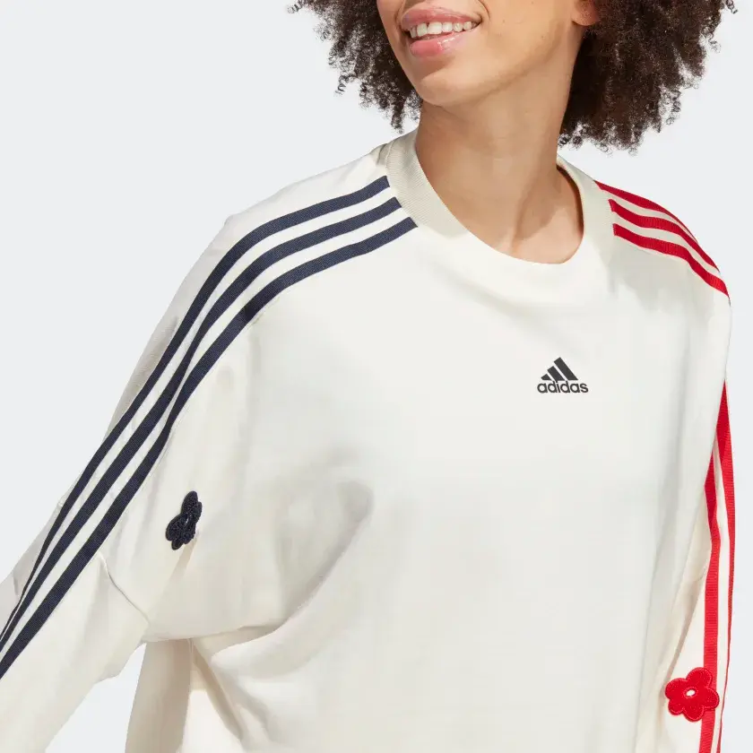 Thumbnail: Women • Sportswear  1 3-STRIPES SWEATSHIRT WITH CHENILLE FLOWER PATCHES