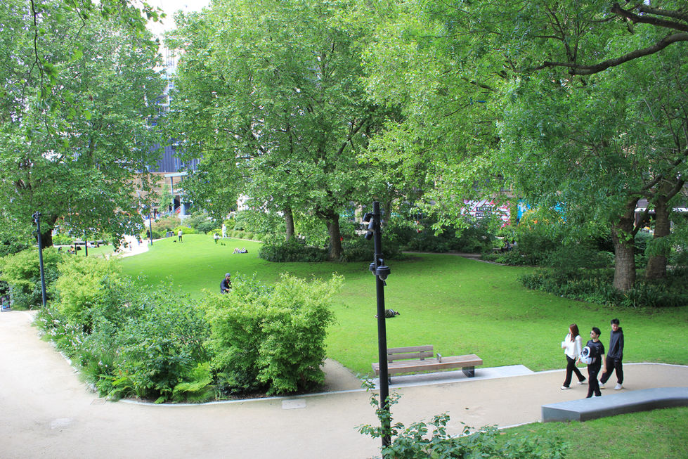 Elephant Park: Retained trees and rolling lawns