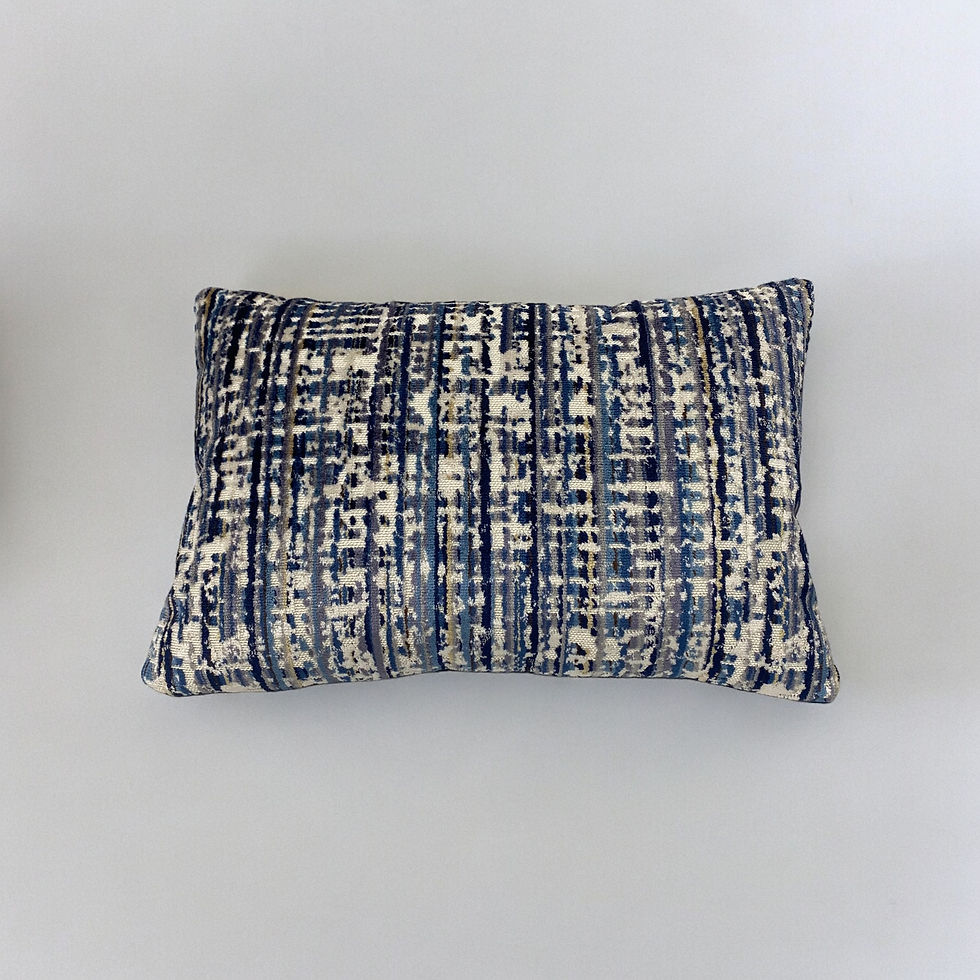 Set of 2: Blue Velvet and Leather Lumbar Pillow