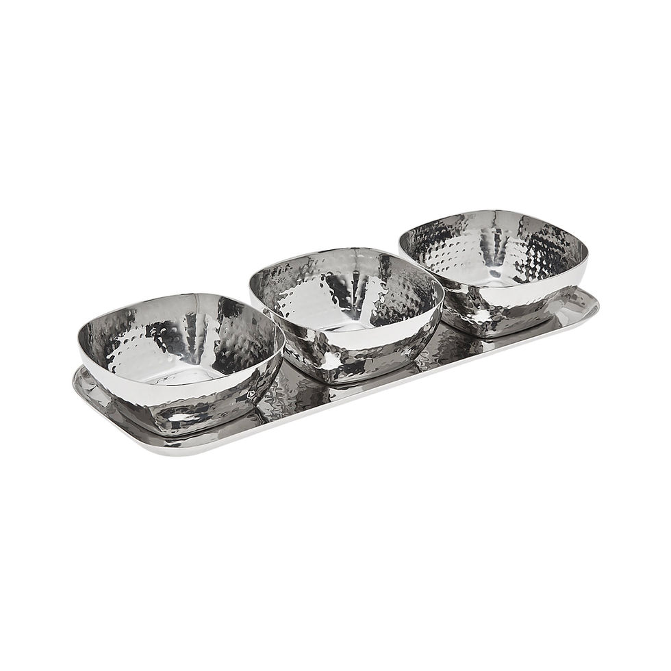 Silver Hammered Serving Tray with Bowls