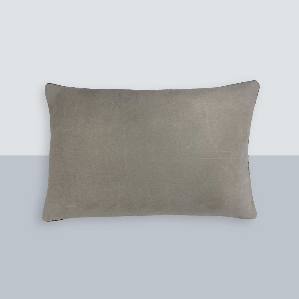 Set of 2: Grey Ripple Velvet and Leather Lumbar Pillow