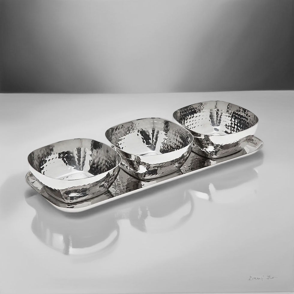 Silver Hammered Serving Tray with Bowls