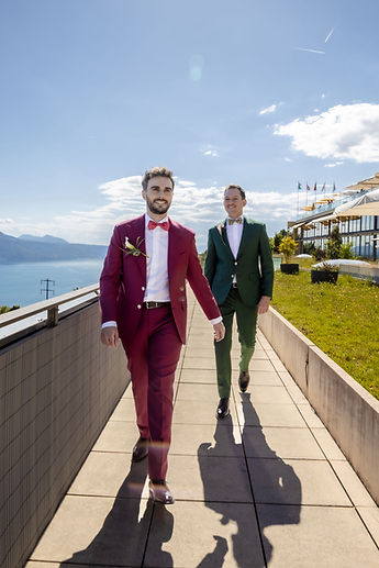 The grooms walk along the terrace path