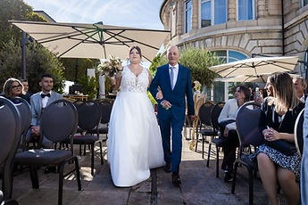 The bride's entrance in front of the guests