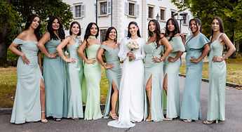 The bride and her friends, outdoor group photo