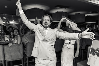 The couple's entrance, in black and white