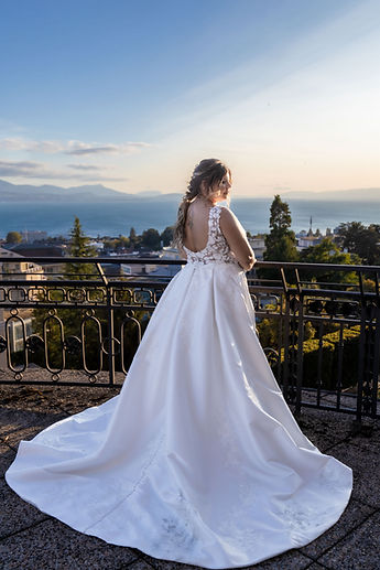 Sabrina's dress spread out on the terrace