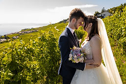 Lucie and Patrick forehead to forehead in the Lavaux vineyards
