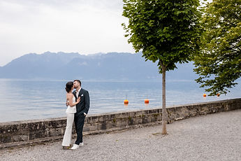 The couple embracing on the quay
