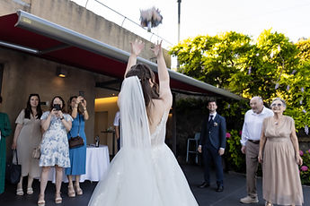 The bouquet toss on the terrace