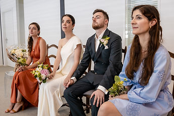 The couple and their loved ones during the ceremony at Sévelin