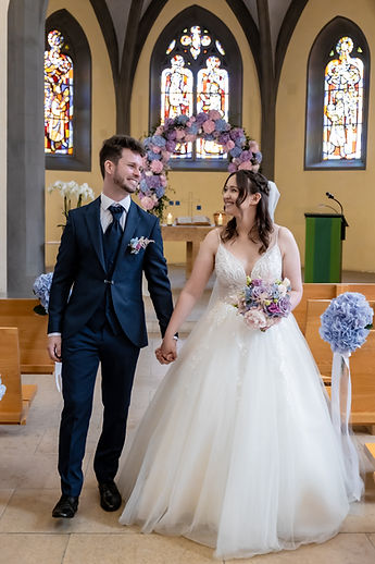 The couple's exit down the church aisle