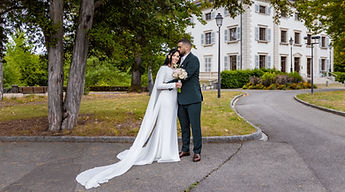 The couple embracing in the town hall park