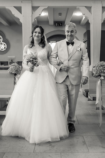 The bride's entrance, in black and white
