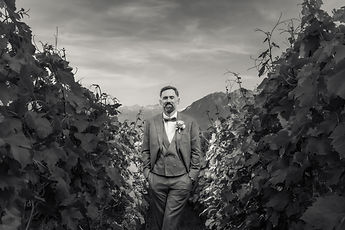 Adrien in the vineyards, in black and white