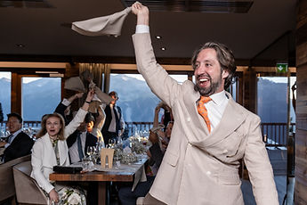 Derek whirling his napkin