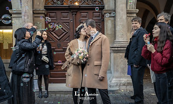 The newlyweds' exit under soap bubbles