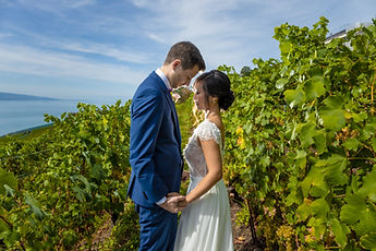 A tender moment between the couple, in the vineyards of Chexbres