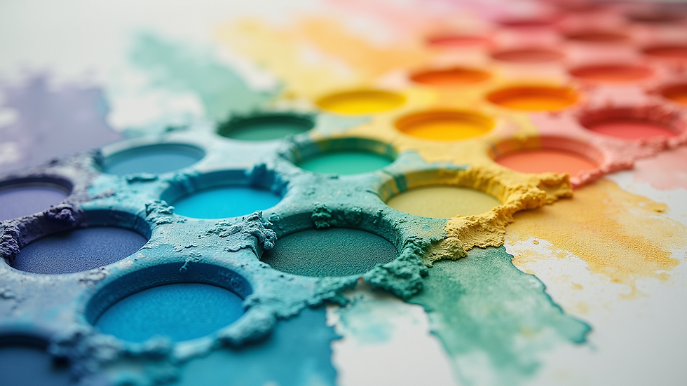 High angle view of watercolour palette with vibrant colours