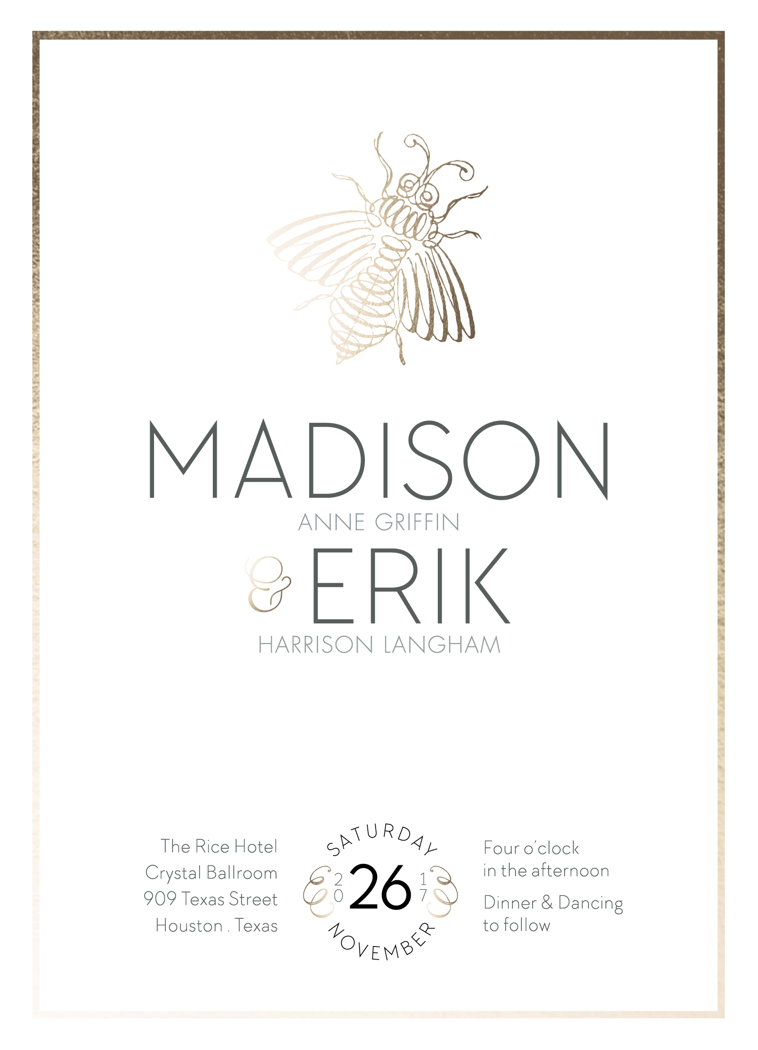 Glimmer Bee Wedding Invitation