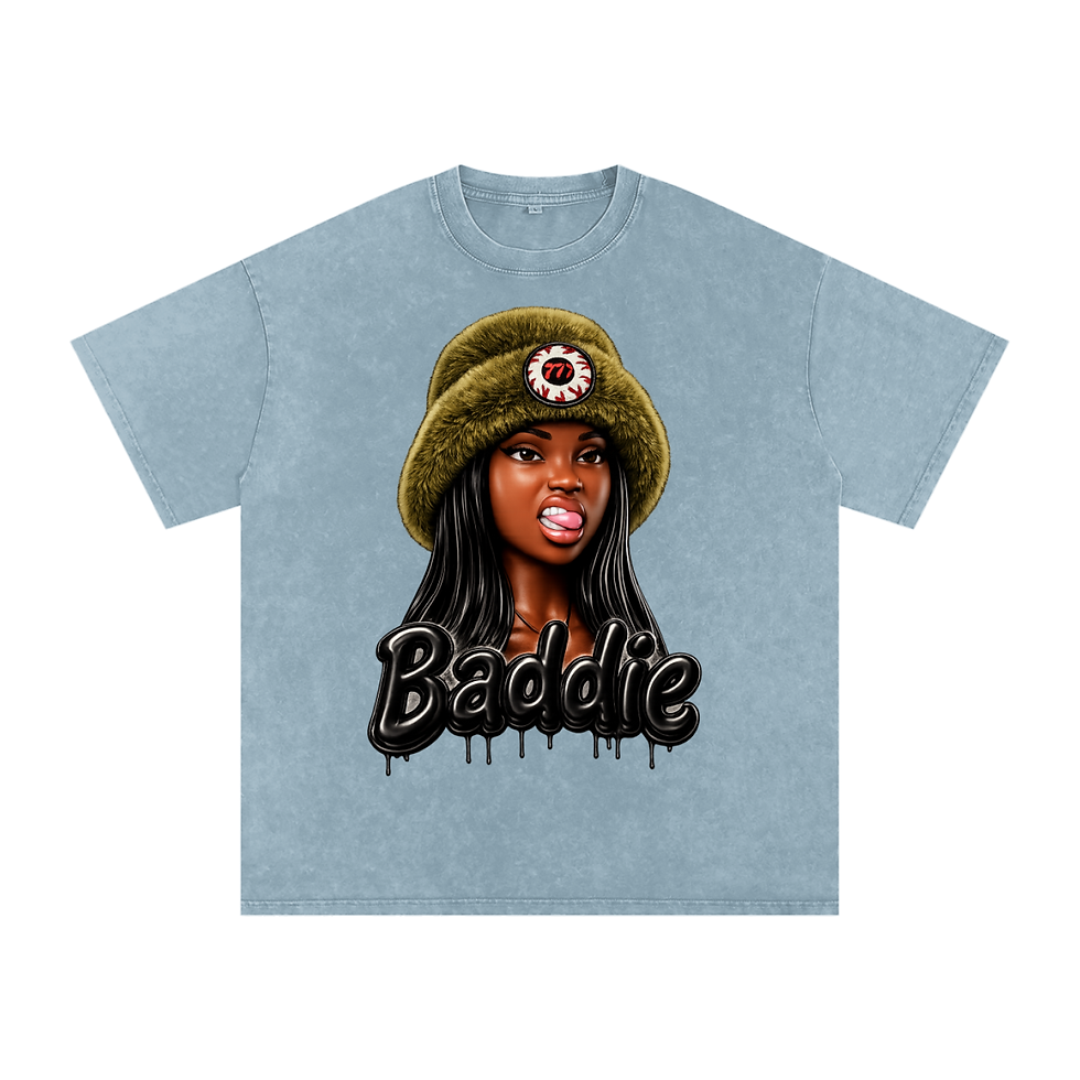 Thumbnail: Black Barbie Baddie Snow Washed Oversized Cotton T-Shirt