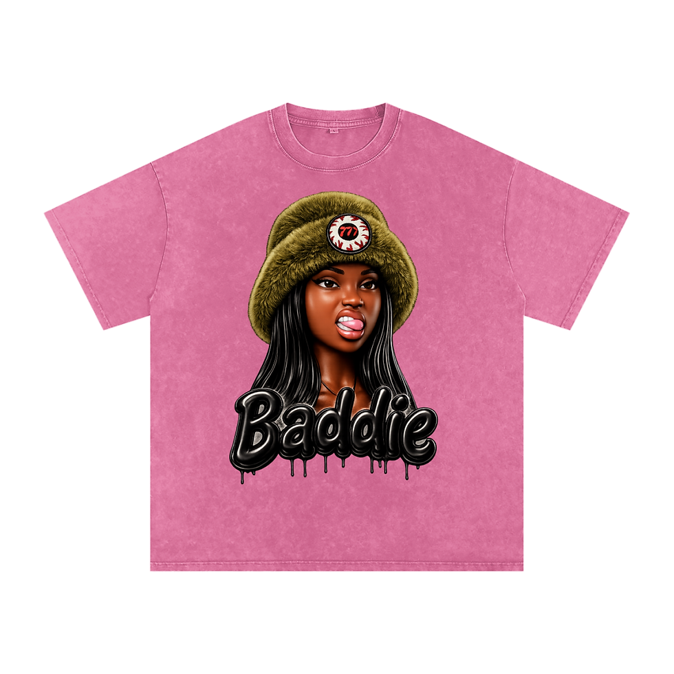 Thumbnail: Black Barbie Baddie Snow Washed Oversized Cotton T-Shirt