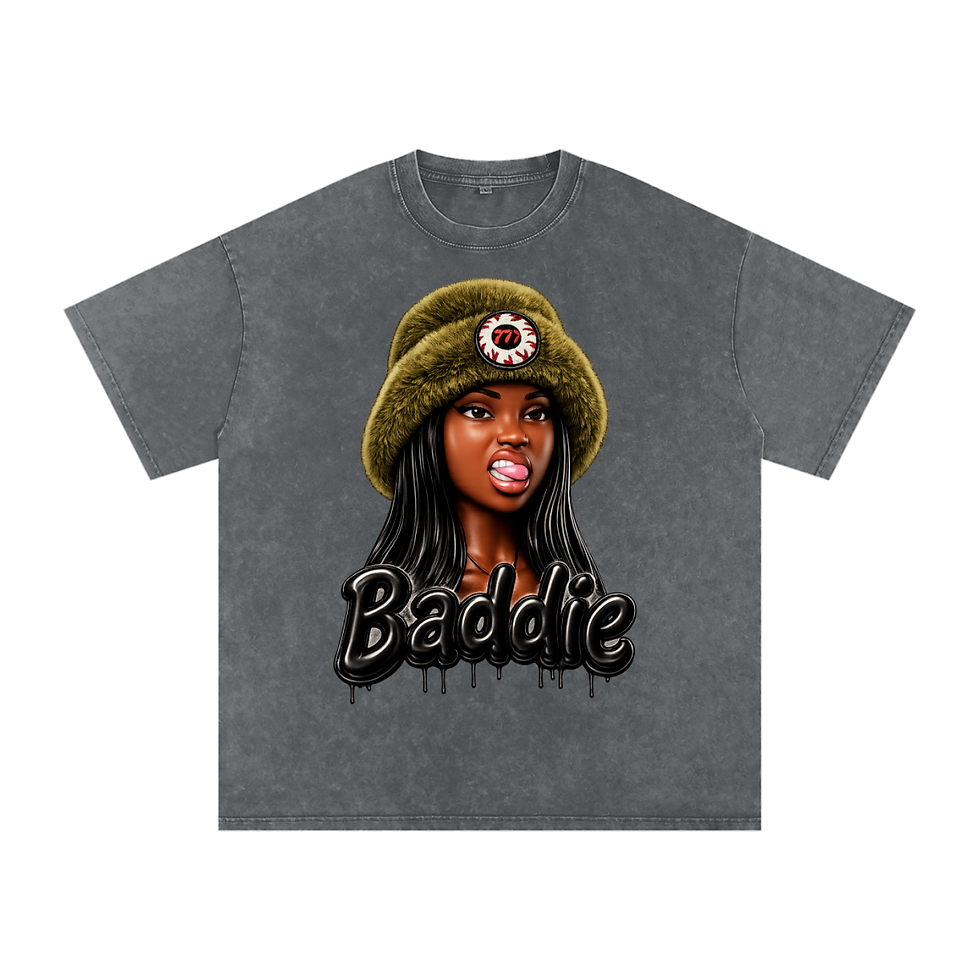 Thumbnail: Black Barbie Baddie Snow Washed Oversized Cotton T-Shirt