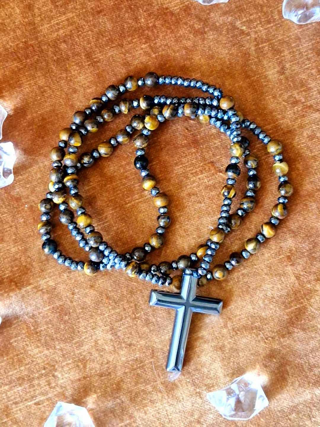 CHAPELET OEIL DE TIGRE HEMATITE