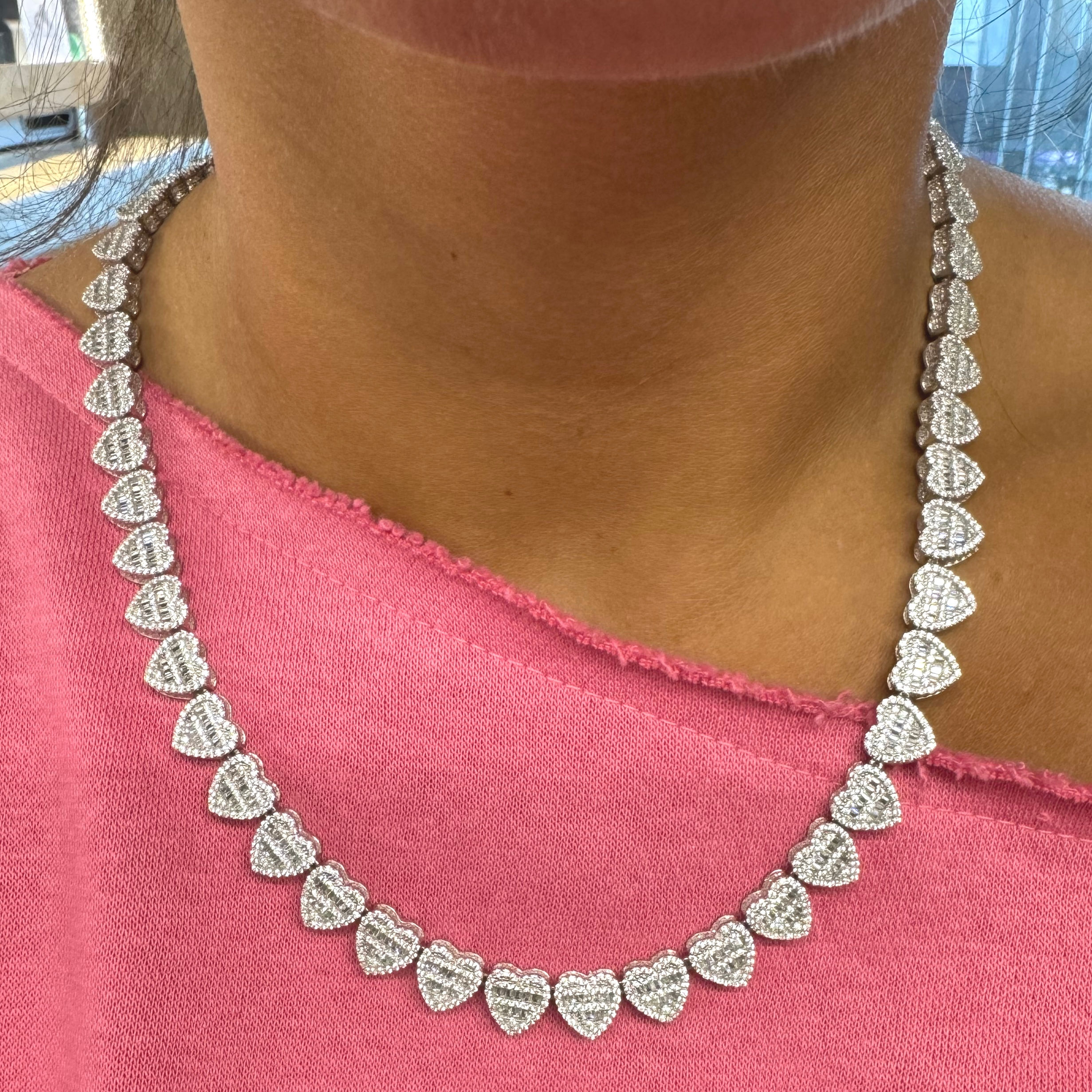 925 Sterling Silver Stone Set Heart Chain