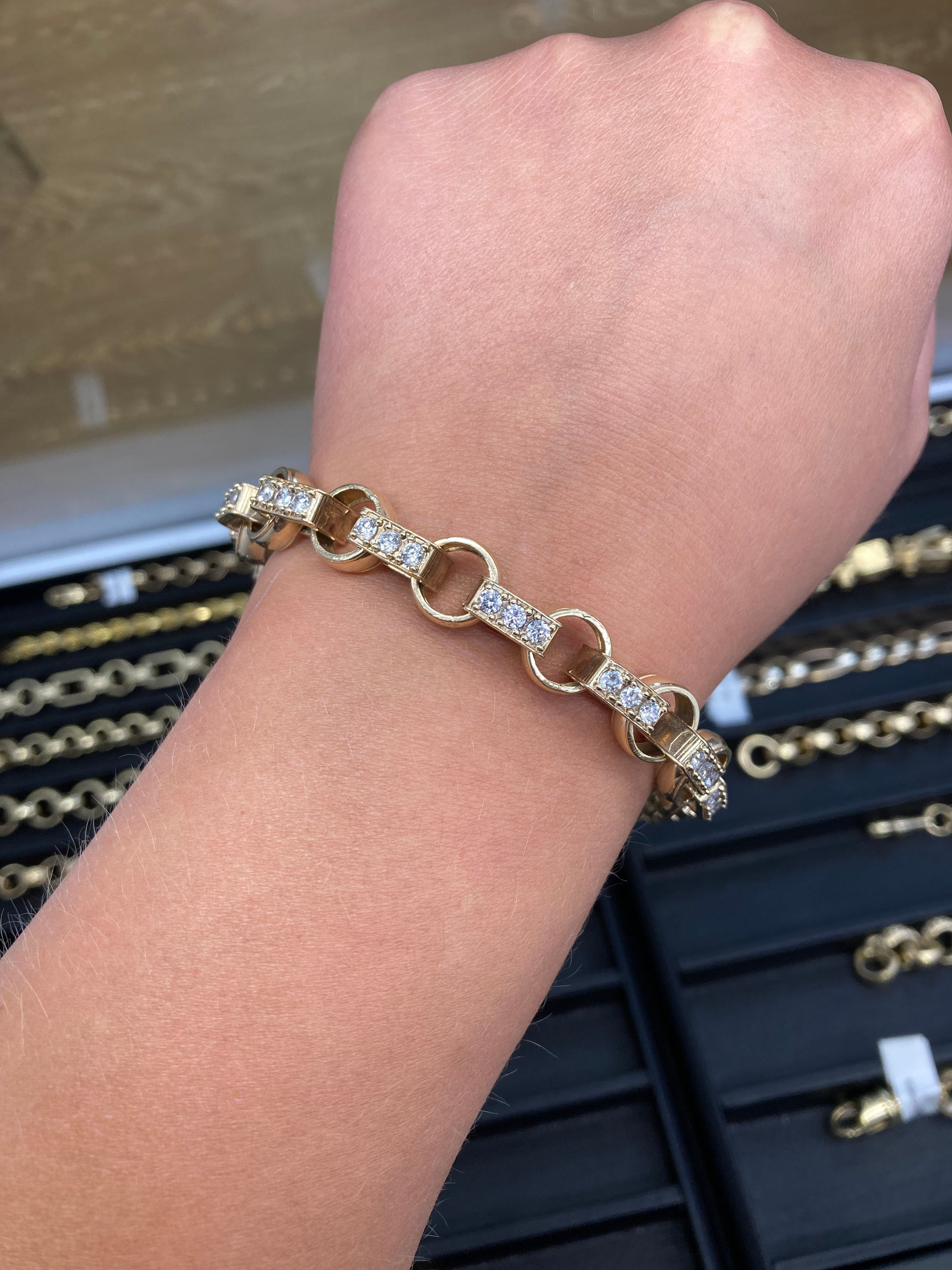 9ct White Stone Set Gypsy Link Bracelet 
