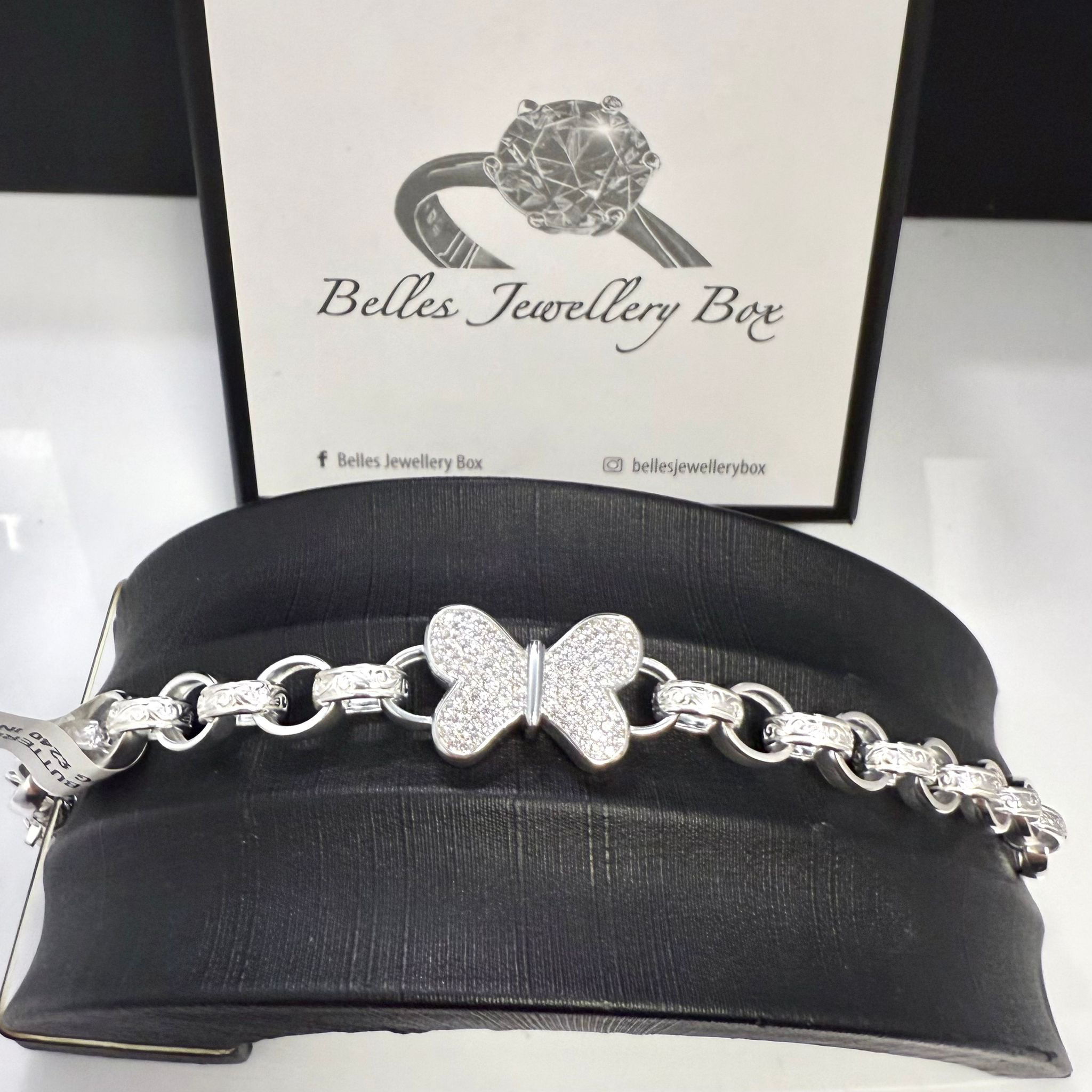 925 Sterling Silver Plain & Patterned Stone Set Butterfly Belcher