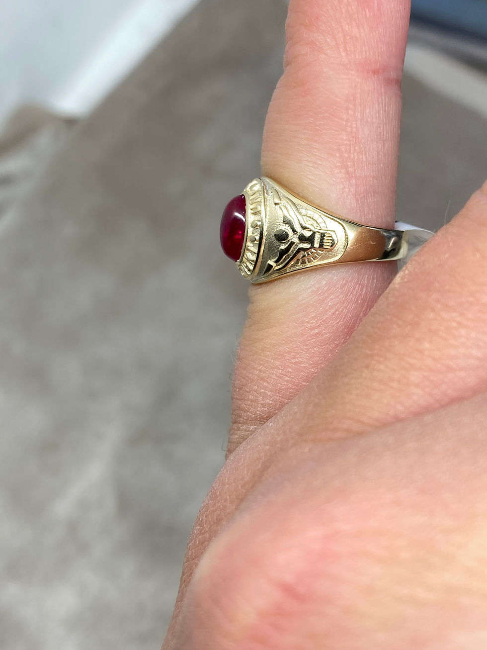 Thumbnail: 9ct Yellow Gold Red Cz Children’s College Ring 