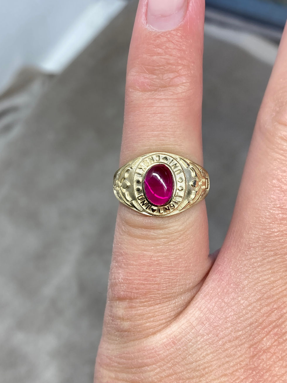 Thumbnail: 9ct Yellow Gold Red Cz Children’s College Ring 