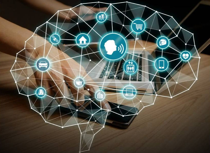 illustration of a person talking to multiple devices