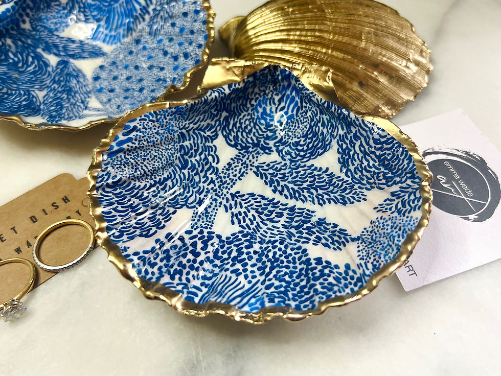 Marimekko Mynsteri blue decorated oyster dish, anniversary gift, uk natural shell, decoupage dish, uk gifts, birthday sustain