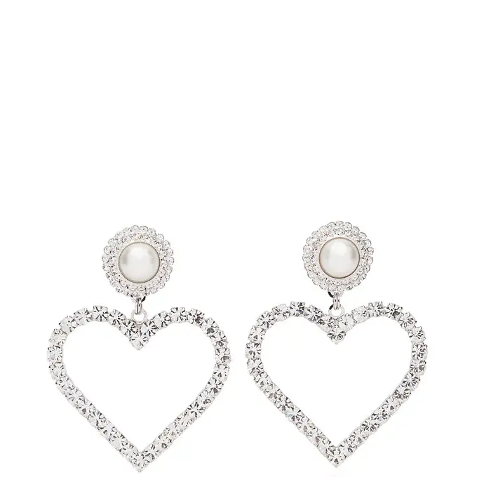 Crystal And Faux-pearl Heart Clip Earrings