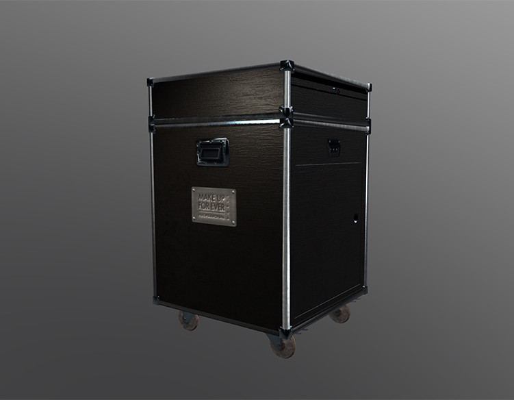 meuble de rangement MAKE UP FOR EVER modélisé et texturé en 3D à partir de blueprints