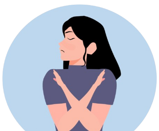 Clipart of a girl with black hair in a blue background saying no in a blue background